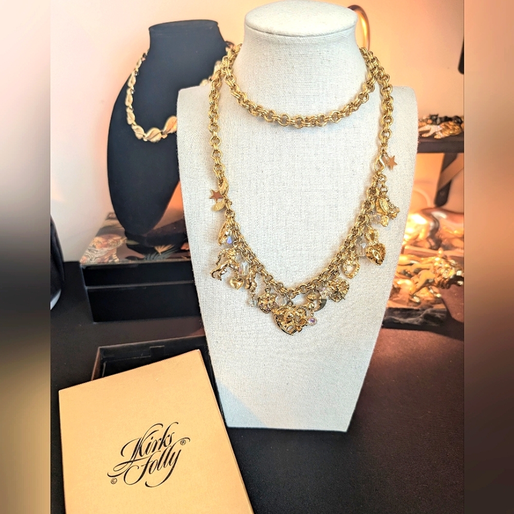 Kirks Folly Vintage Gold Charm Necklace Bracelet "Legends Of The Heart Knight"